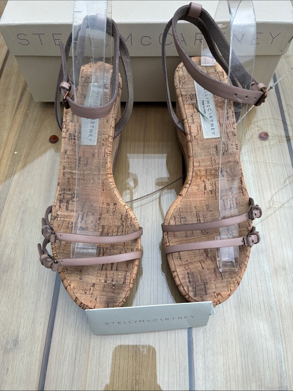 Stella McCartney Taupe Strappy Cork Wedge Sandals